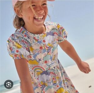 NWT Mini Boden Puffed Short Sleeve Weather Printed Dress Sz 6/7